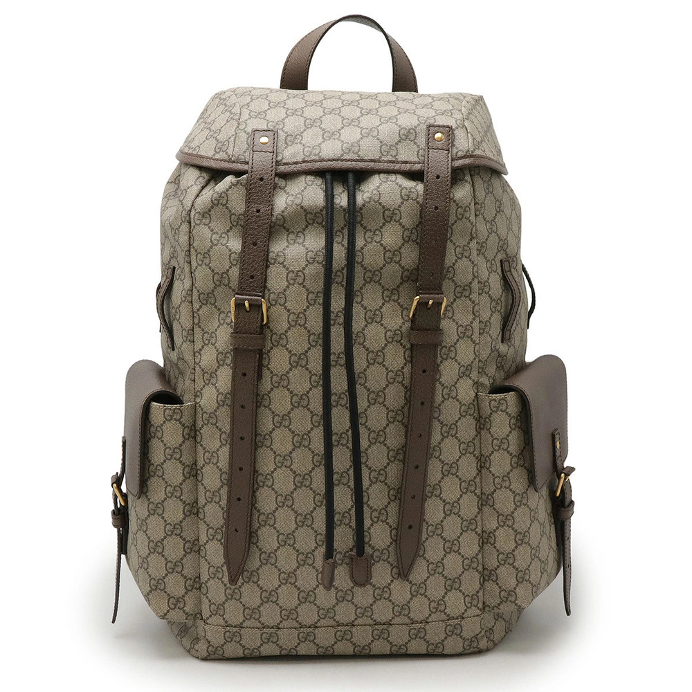 Gucci GG Supreme Sherry Backpack Beige Cream Brown Leather